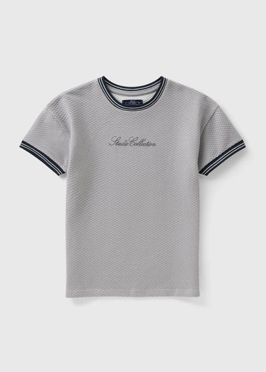 Boys Grey Textured Embroidered T-Shirt (7-15yrs)