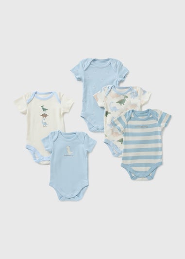 5 Pack Baby Blue Dino Bodysuits (Newborn-23mths)