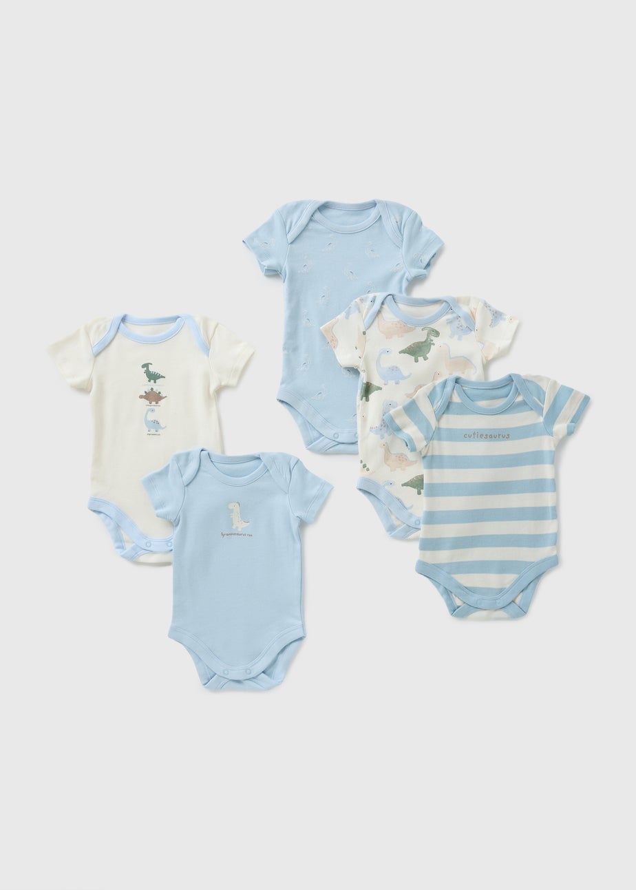 5 Pack Baby Blue Dino Bodysuits (Newborn-23mths)