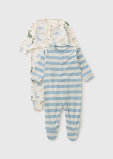 2 Pack Baby Multicolour Dino Stripe Sleepsuits ( Newborn-23mths)