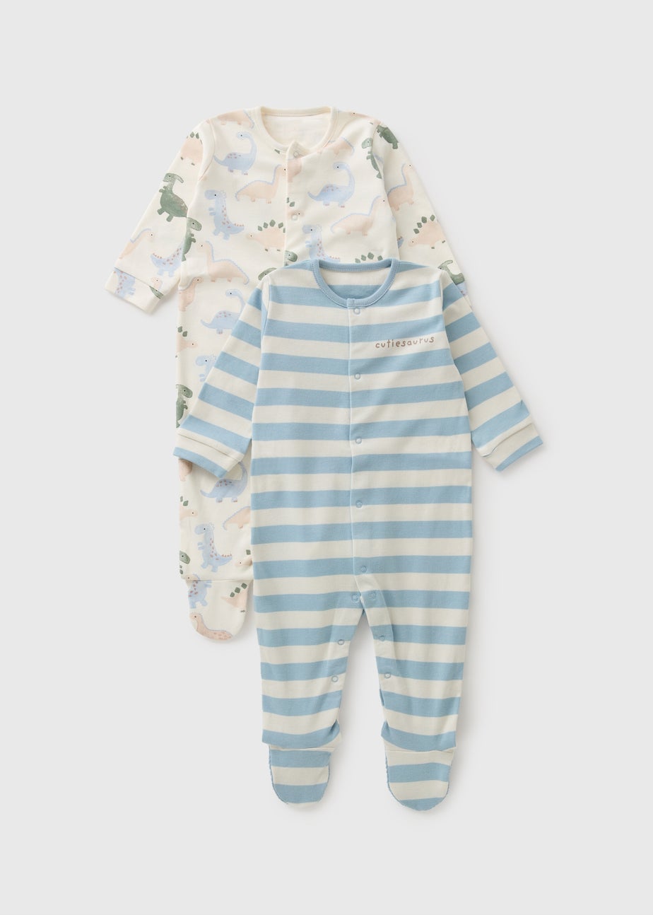 2 Pack Baby Multicolour Dino Stripe Sleepsuits ( Newborn-23mths)