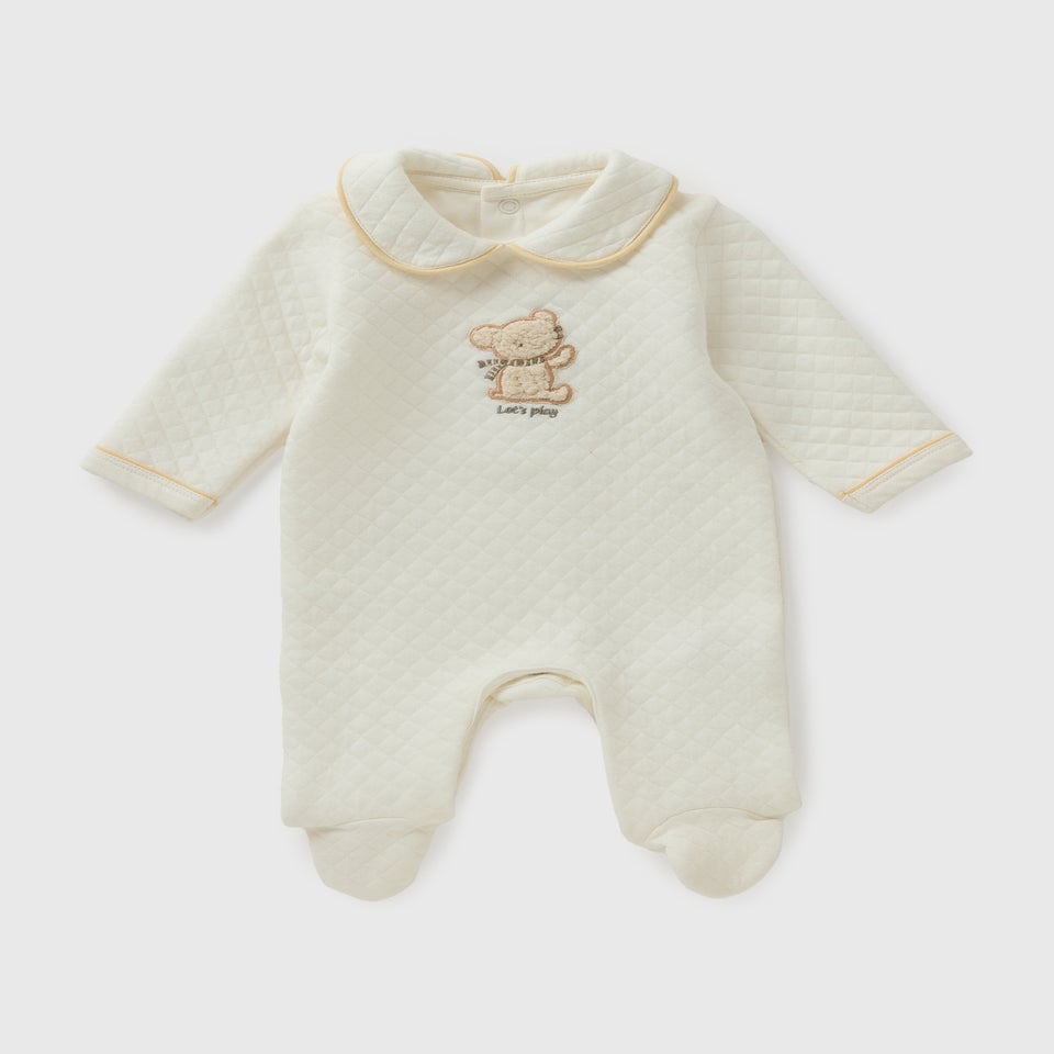 Baby Cream Quilted Lets Play Sleepsuit (Newborn-12mths)