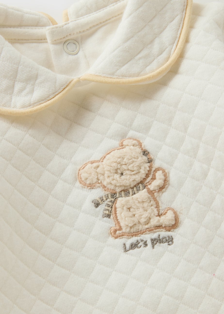 Baby Cream Quilted Lets Play Sleepsuit (Newborn-12mths)