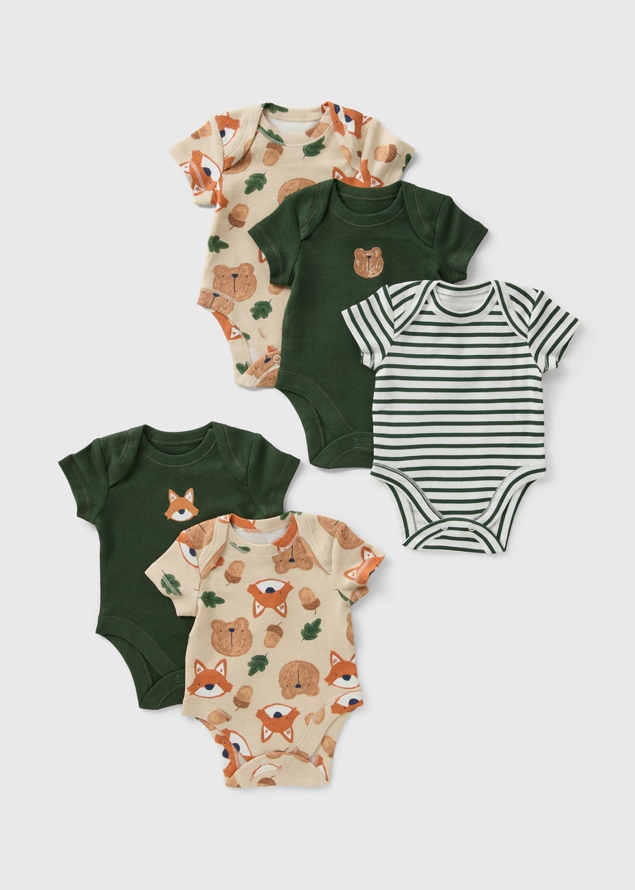 5 Pack Baby Fox Bodysuits (Newborn–23mths)