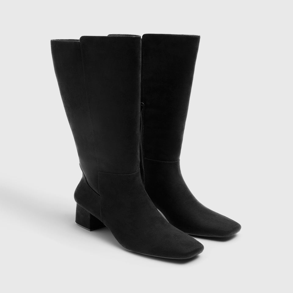 Black Knee High Block Heel Boots