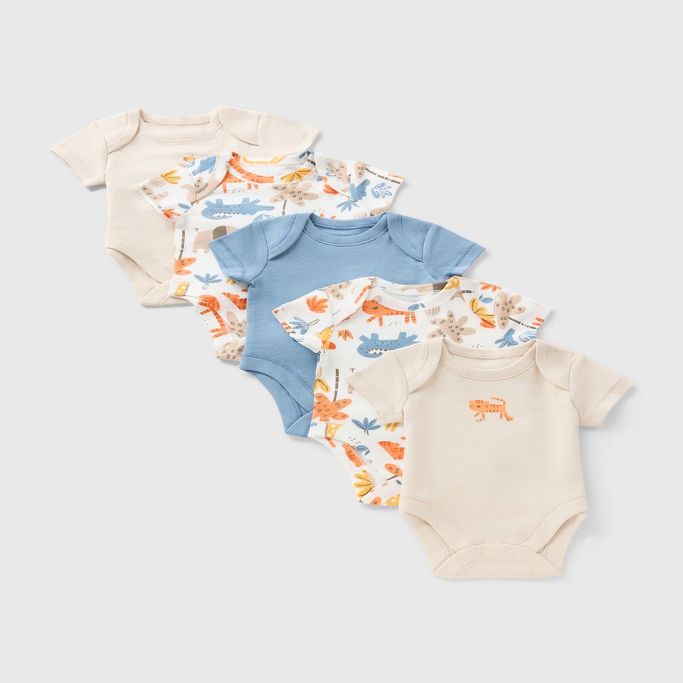 Baby 5 Pack Jungle Bodysuits (Newborn–23mths)