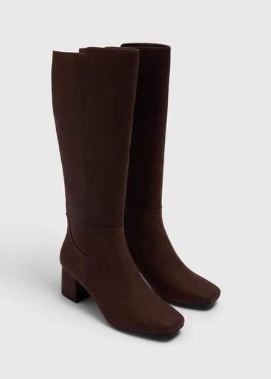 Brown Low Block Knee High Boots