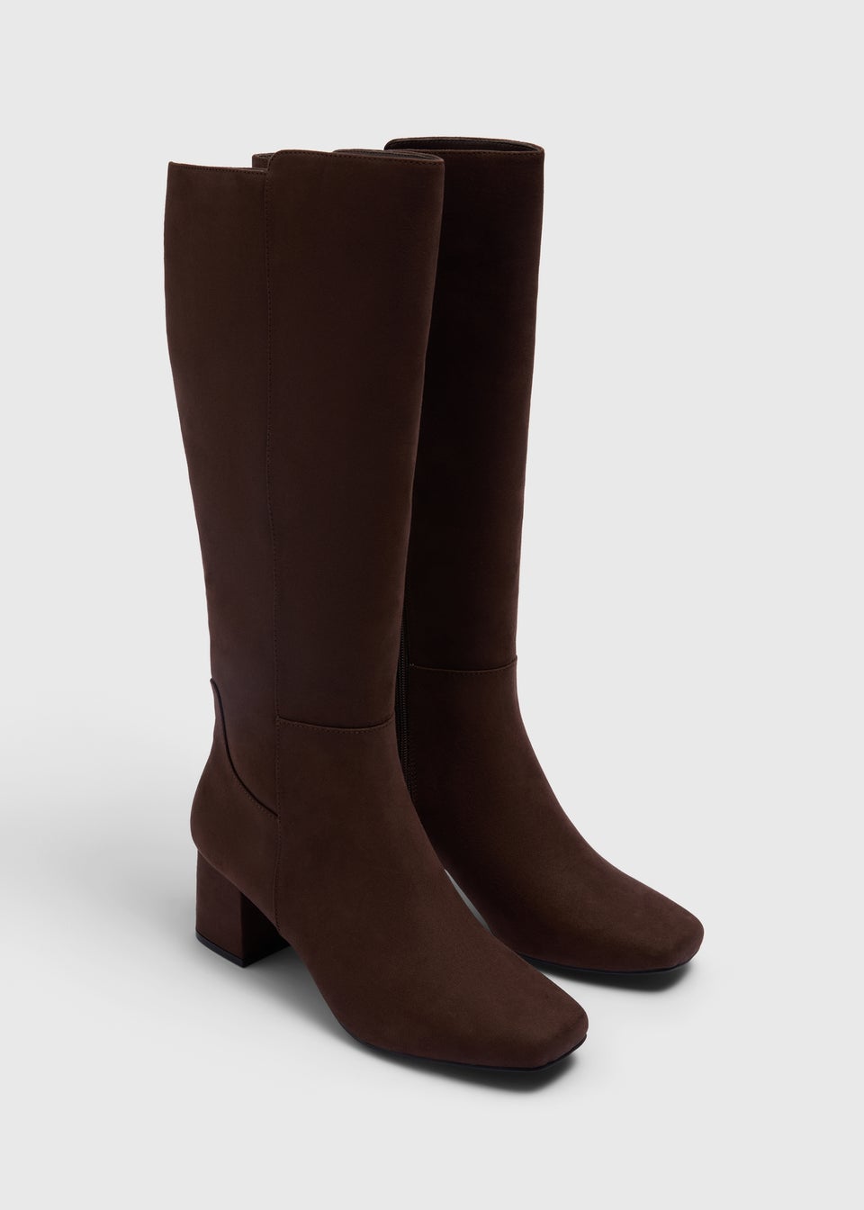 Brown Low Block Knee High Boots