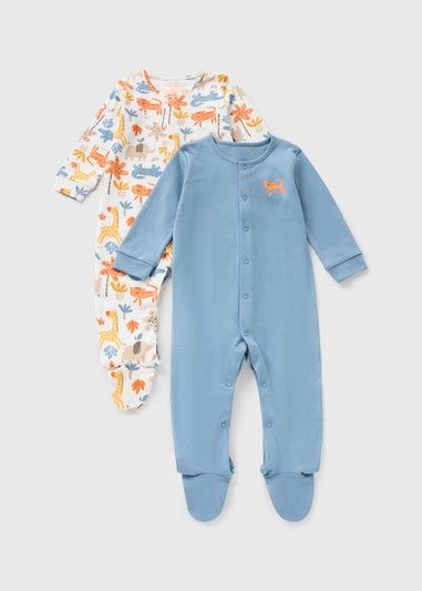 Baby 2 Pack Jungle Blue Sleepsuits (Newborn–23mths)