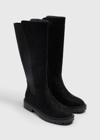 Black Cleated Sole Knee High Boots