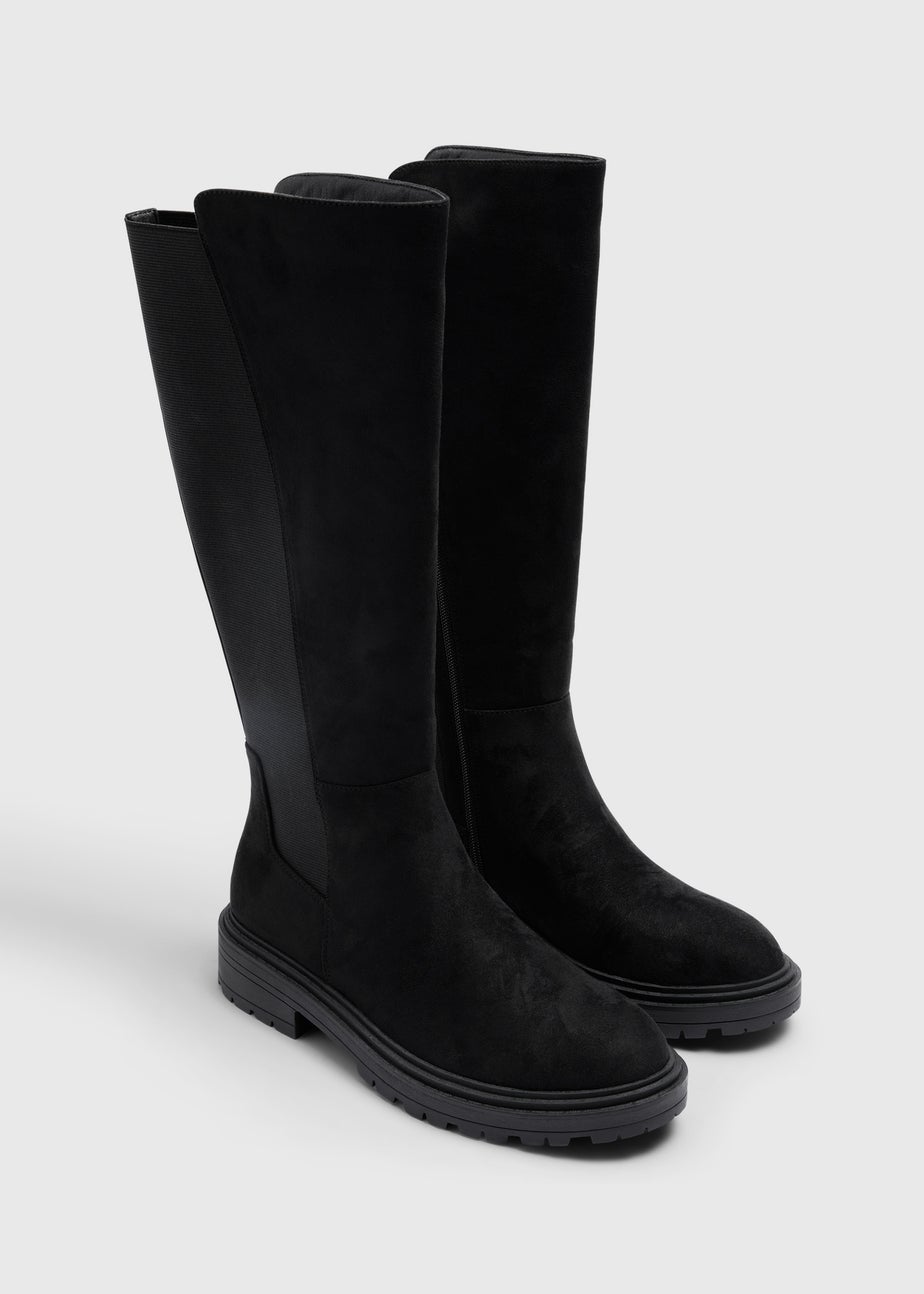 Black Cleated Sole Knee High Boots