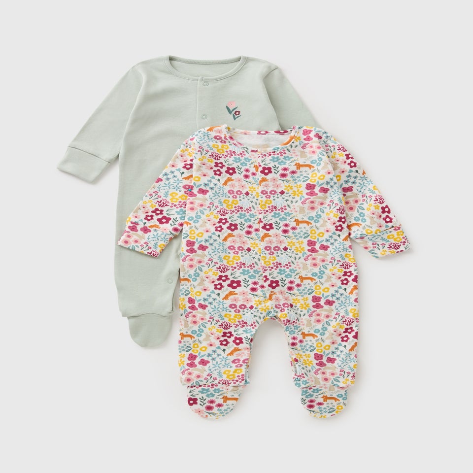 2 Pack Baby Woodland Sleepsuits (Newborn–23mths)