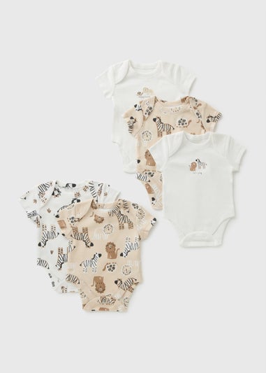 5 Pack Baby Beige Zebra Bodysuits (Newborn-23mths)