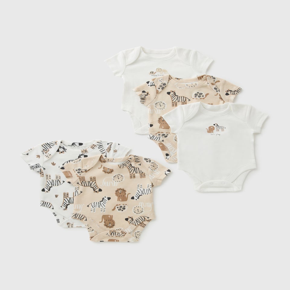 5 Pack Baby Beige Zebra Bodysuits (Newborn-23mths)