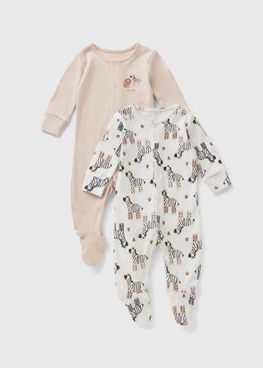 2 Pack Baby Beige Zebra Sleepsuits (Newborn-23mths)