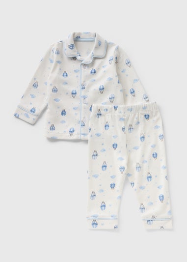 Baby Blue Air Balloon Button Pyjama Set (Newborn-23mths)