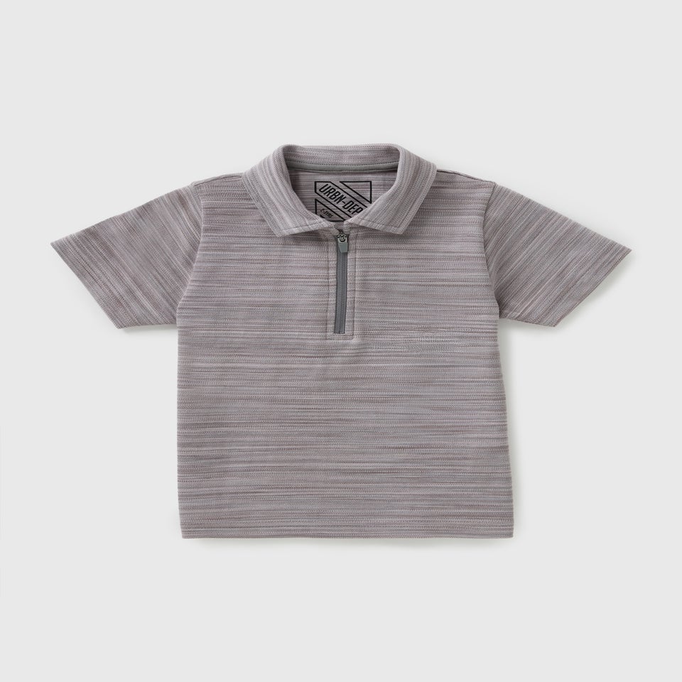 Boys Grey Space Dye 1/4 Zip Polo Shirt (1-7yrs)