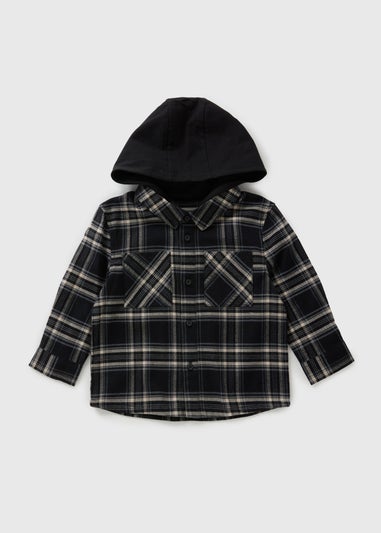 Boys Black Check Hood Shacket (1-7yrs)
