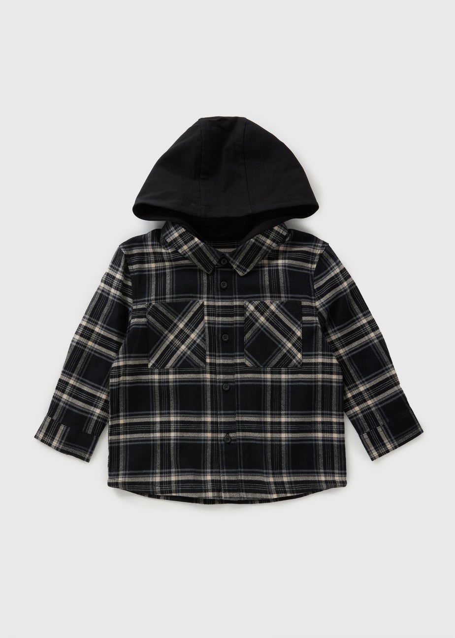Boys Black Check Hood Shacket (1-7yrs)
