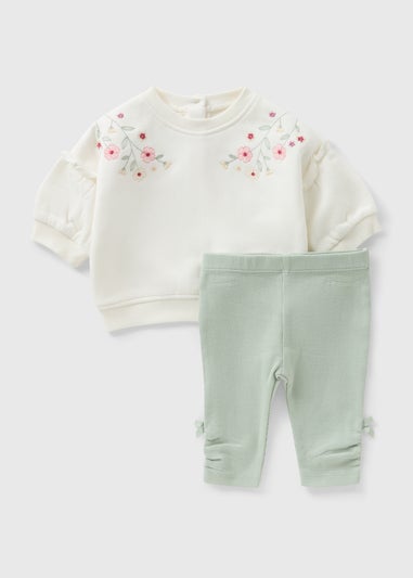 Girls Cream Flower Embroidered Sweatshirt & Legging Set (Newborn-23mths)
