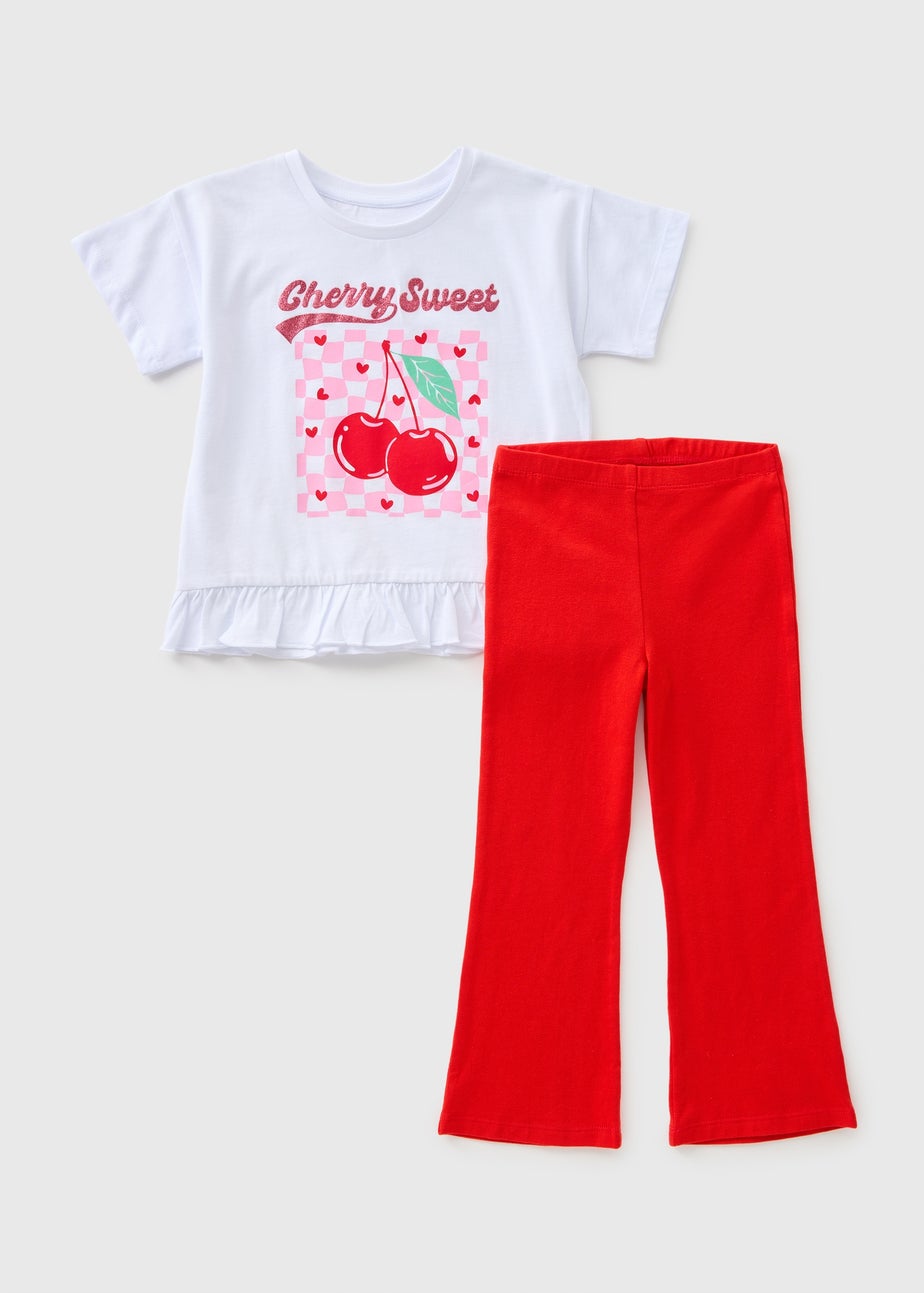 Girls Red Cherry Top & Flare Leggings (1-7yrs)