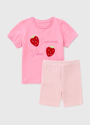 Girls Pink Strawberry T-Shirt & Shorts Set (1-7yrs)