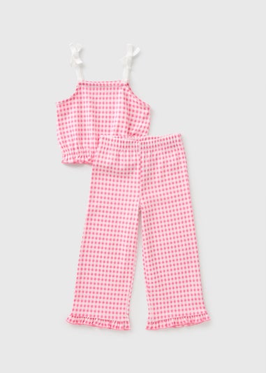 Girls Pink Gingham Top & Trouser Set (1-7yrs)