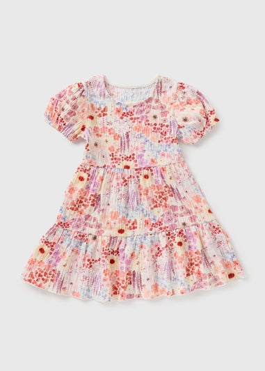 Girls Multicolour Floral Crinkle Dress (1-7yrs)