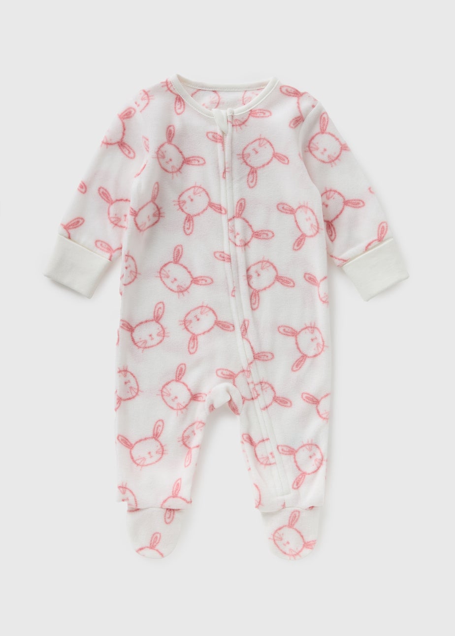 Baby Pink Bunny Fleece Babygrow (Newborn-23mths)