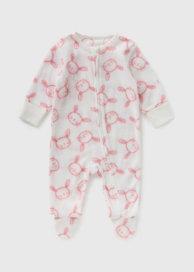 Baby Pink Bunny Fleece Babygrow (Newborn-23mths)