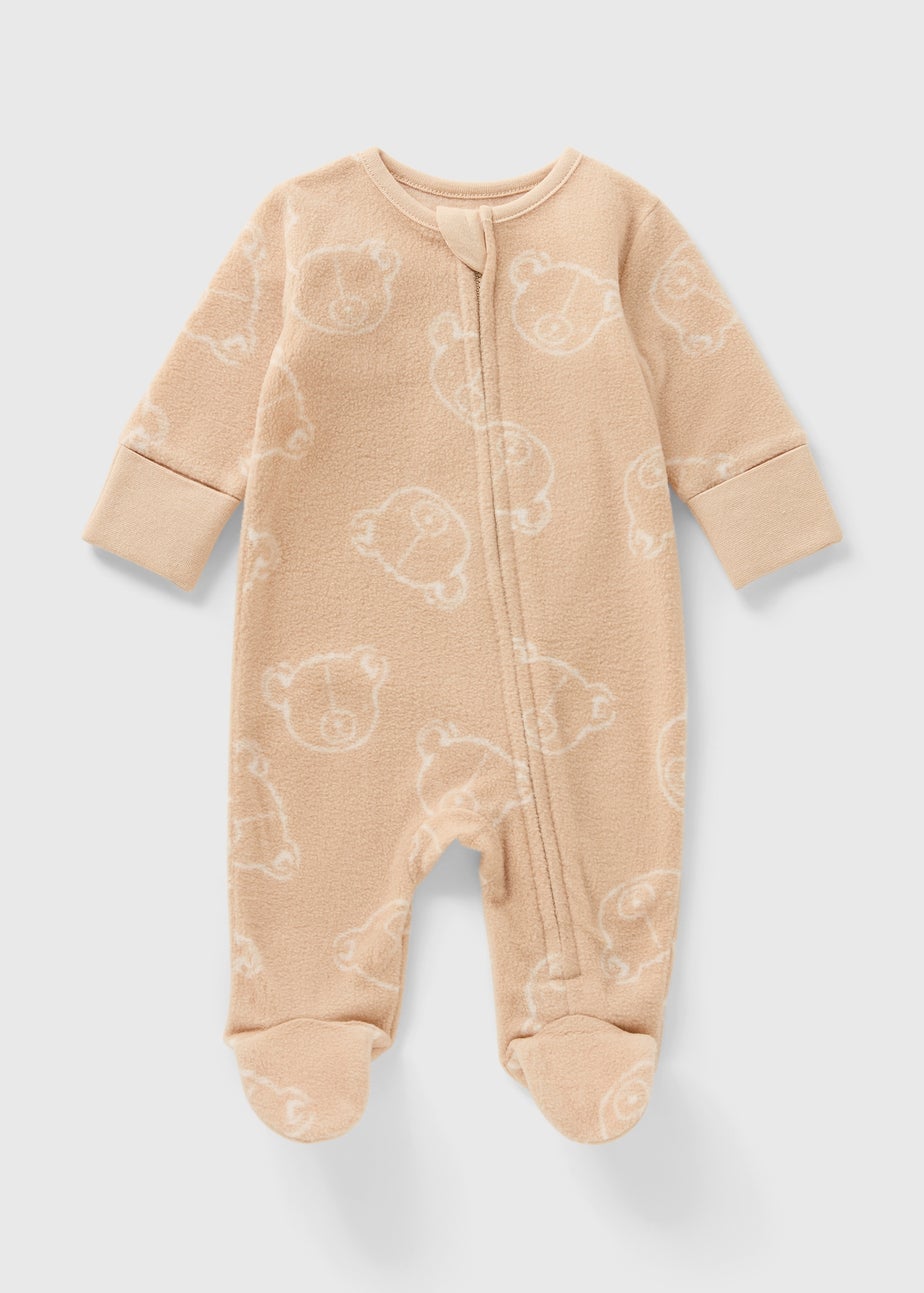 Baby Beige Bear Fleece Babygrow  (Newborn–23mths)