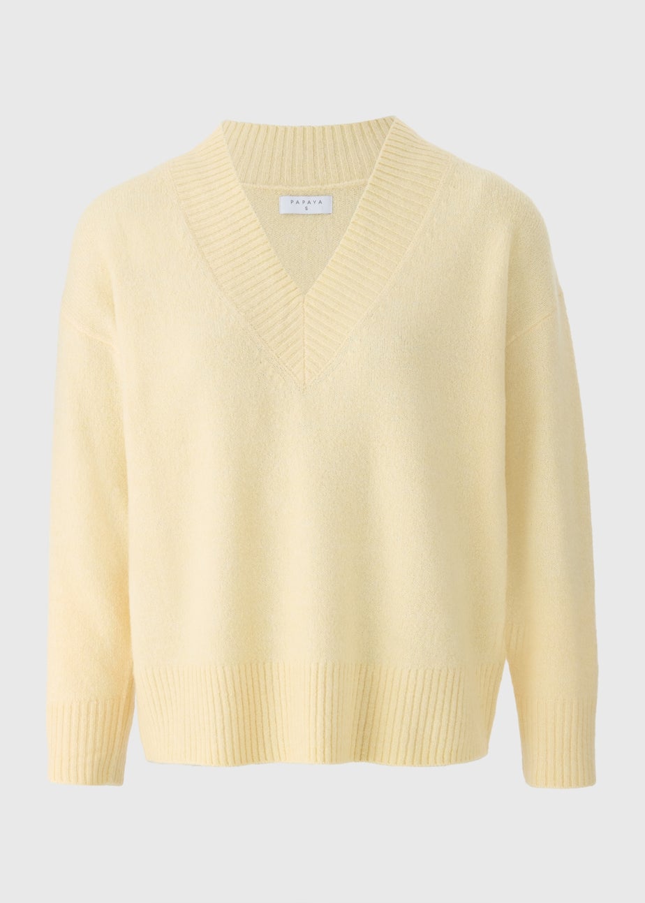 Yellow V-Neck Knitted Jumper