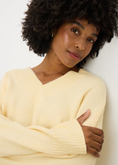 Yellow V-Neck Knitted Jumper