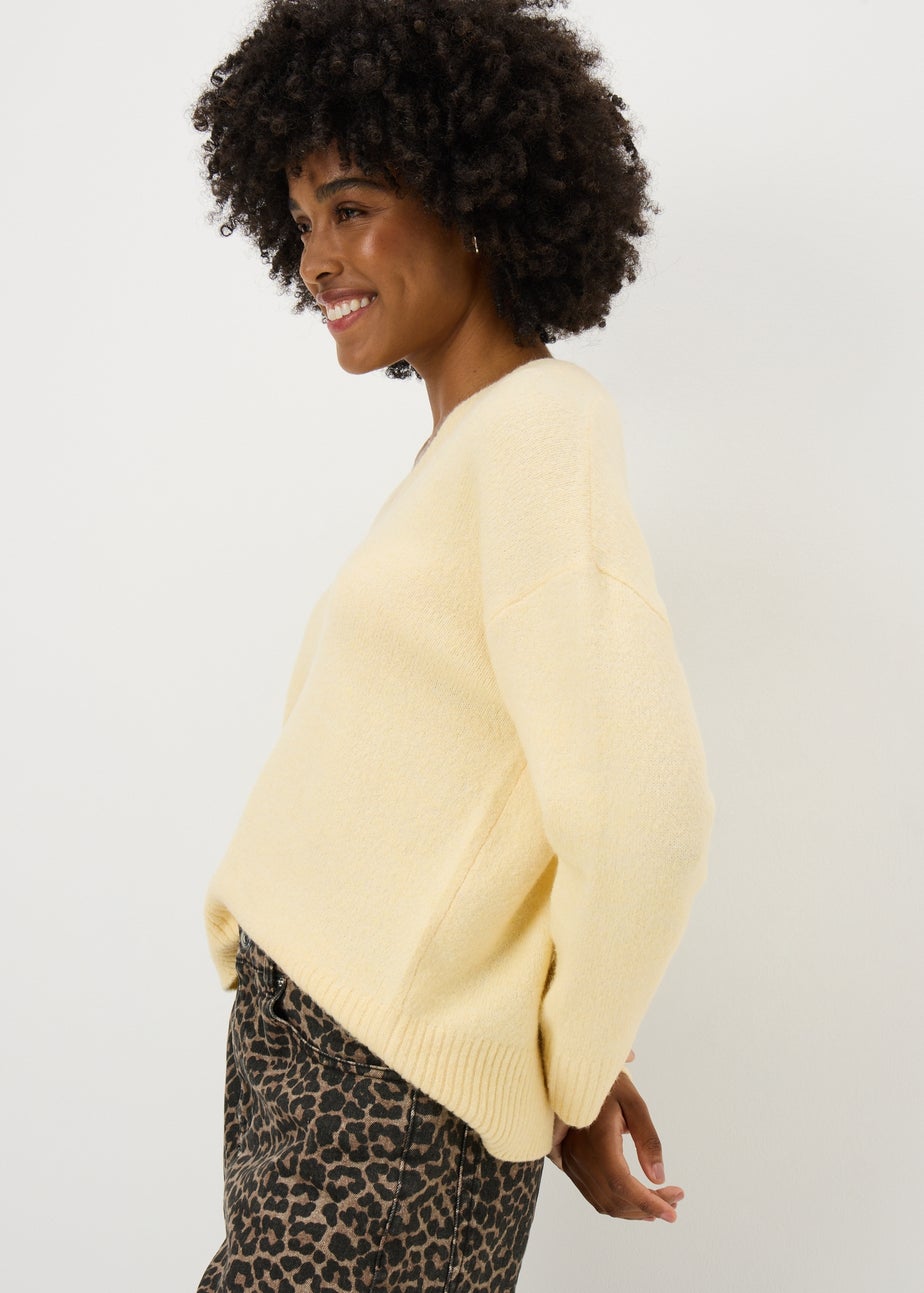 Yellow V-Neck Knitted Jumper