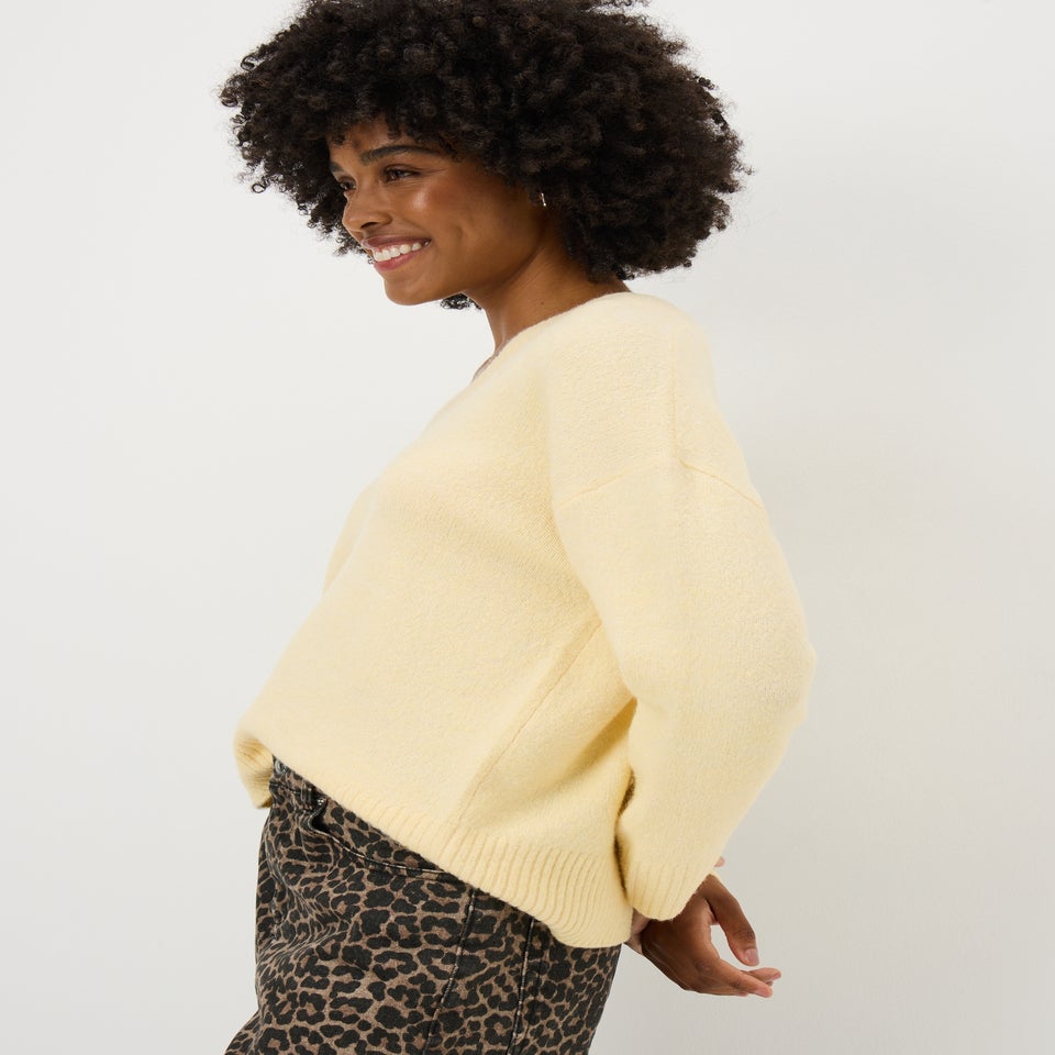 Yellow V-Neck Knitted Jumper