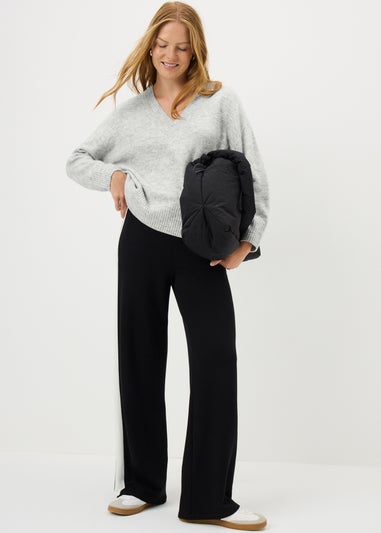 Grey V-Neck Knitted Jumper