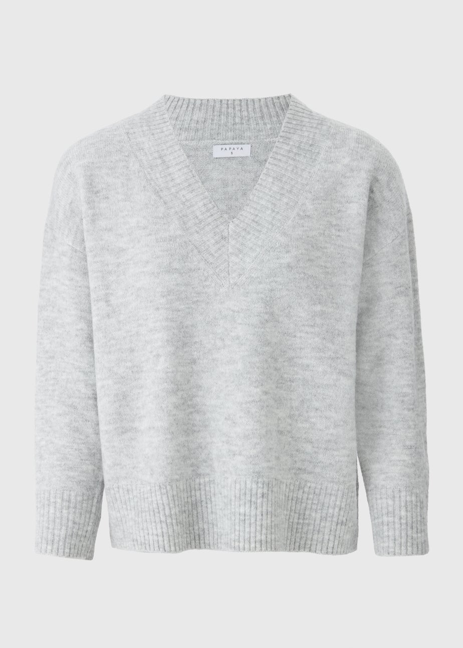 Grey V-Neck Knitted Jumper