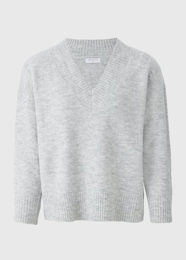 Grey V-Neck Knitted Jumper