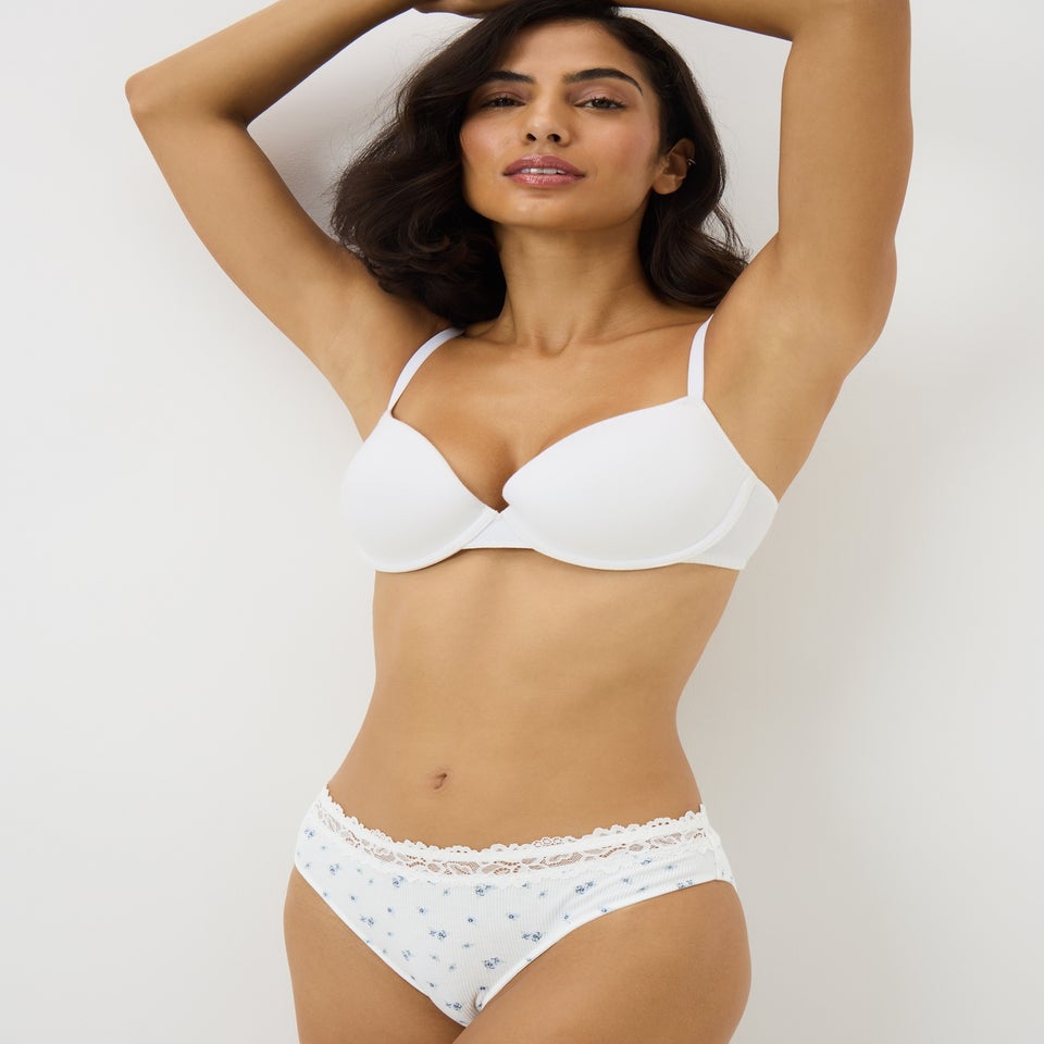 3 Pack Blue Floral Lace Trim Brazilian Knickers