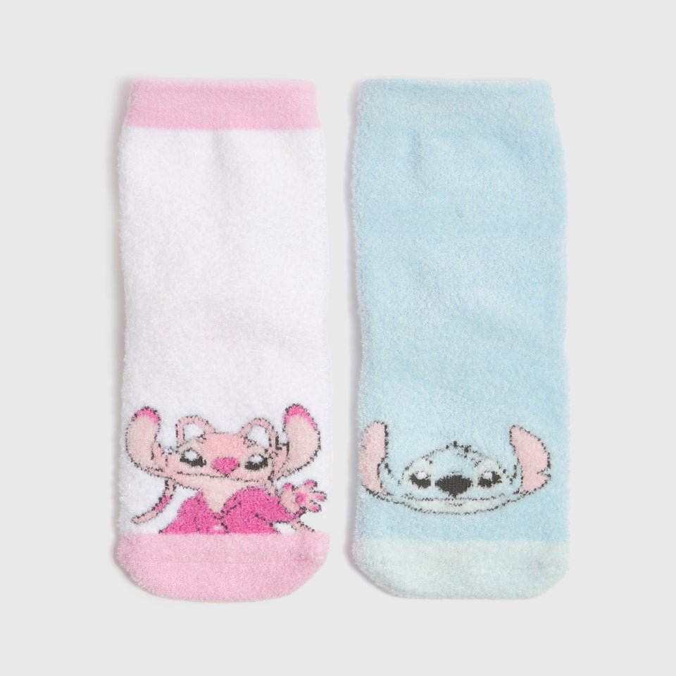 Disney 2 Pack Girls Blue Stitch Cosy Socks (Younger 6-Older 5.5)