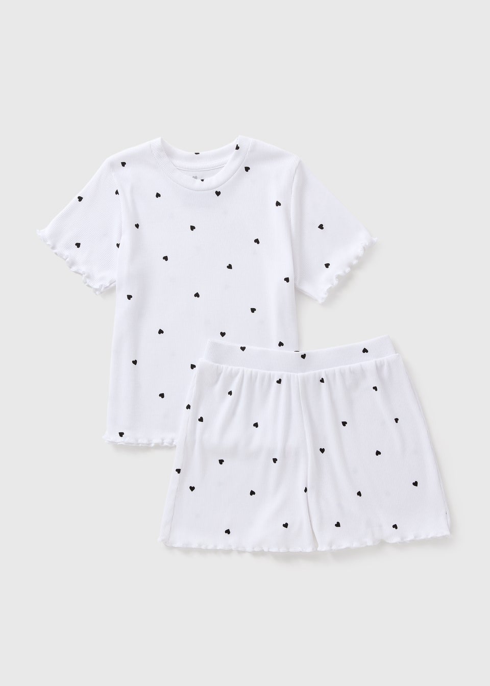 Girls White Heart Short Pyjama Set (7-13yrs)