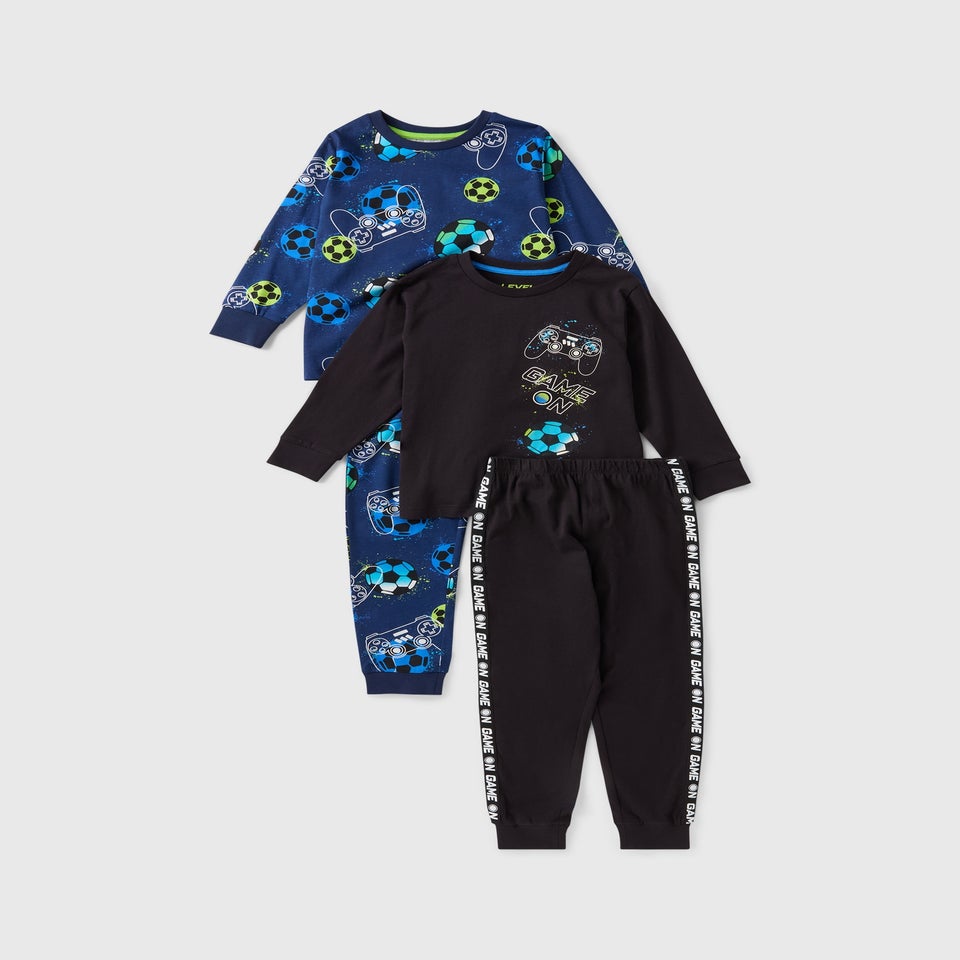 2 Pack Boys Blue Football Pyjama Set (7-13yrs)