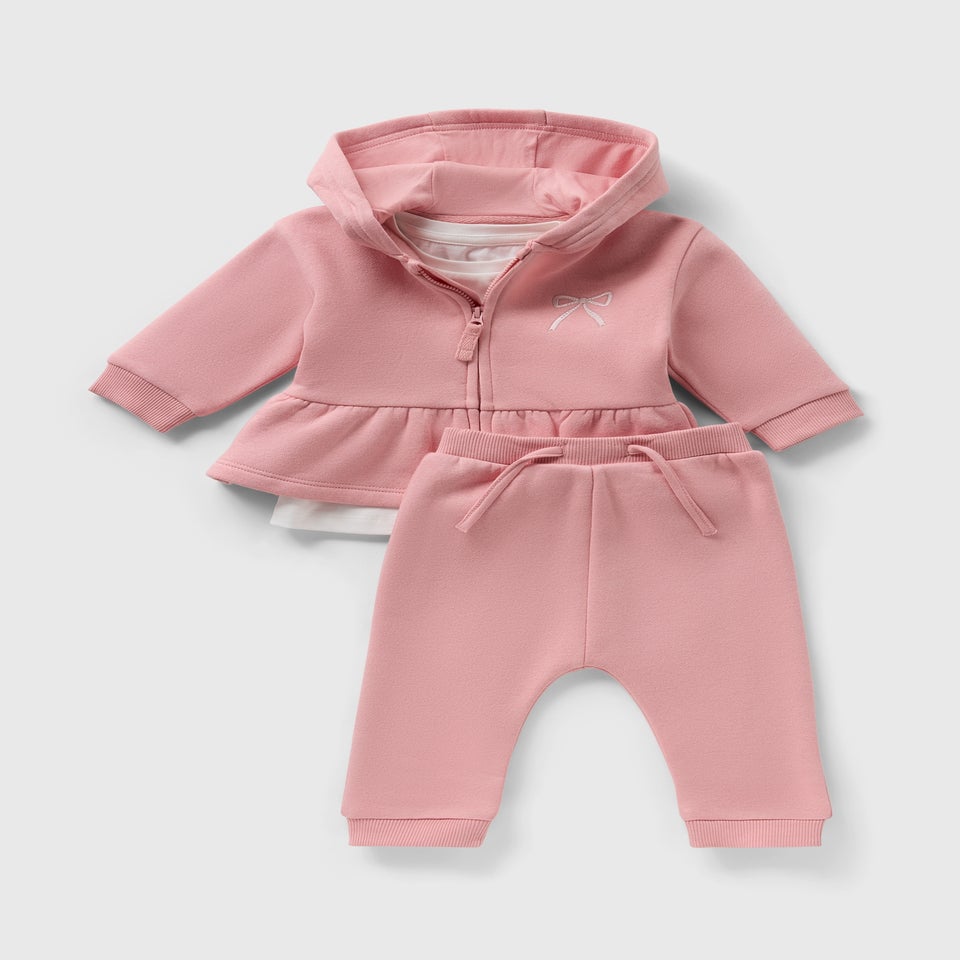 3 Piece Baby Pink Bow Hooodie & Jogging Bottom Set (Newborn-23mths)