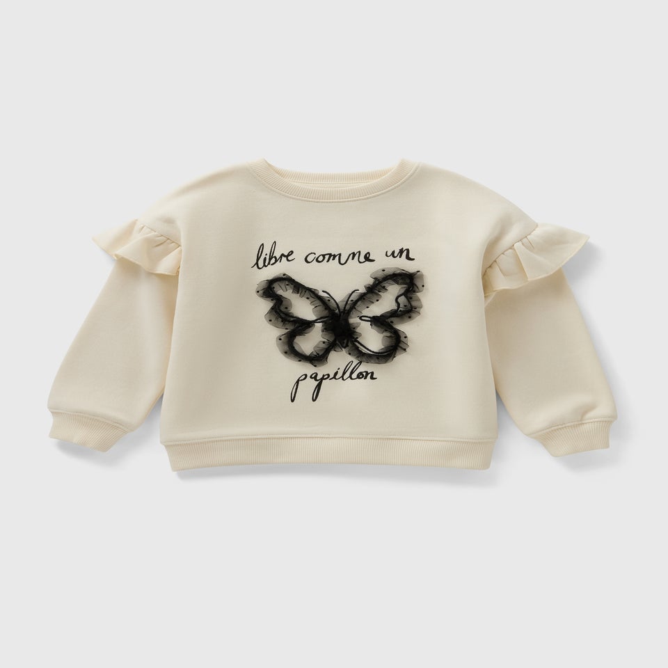 Girls Cream Tulle Butterfly Sweatshirt (1-7yrs)