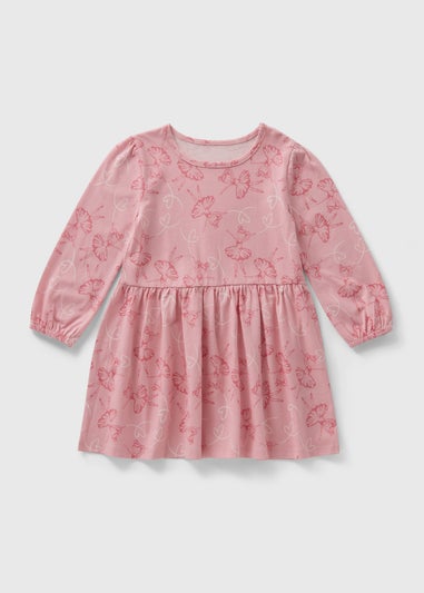 Girls Pink Ballerina Print Dress (1-7yrs)
