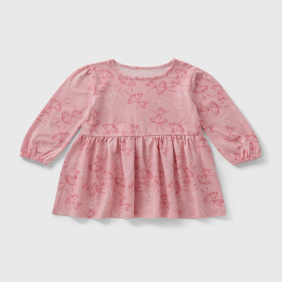 Girls Pink Ballerina Print Dress (1-7yrs)