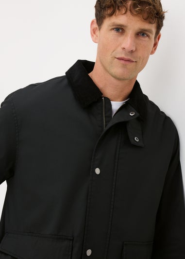 Black Waxed Cord Collared Jacket