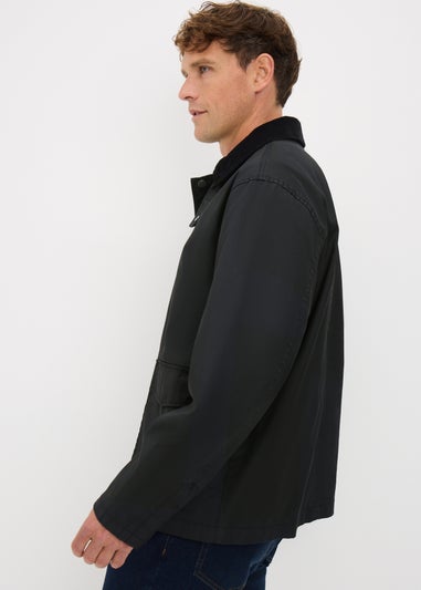 Black Waxed Cord Collared Jacket
