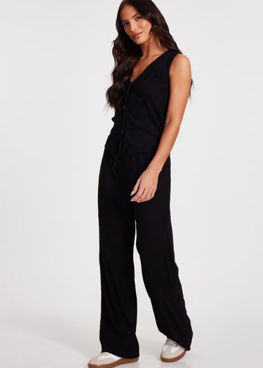 Quiz Black V Neck Textured Waistcoat