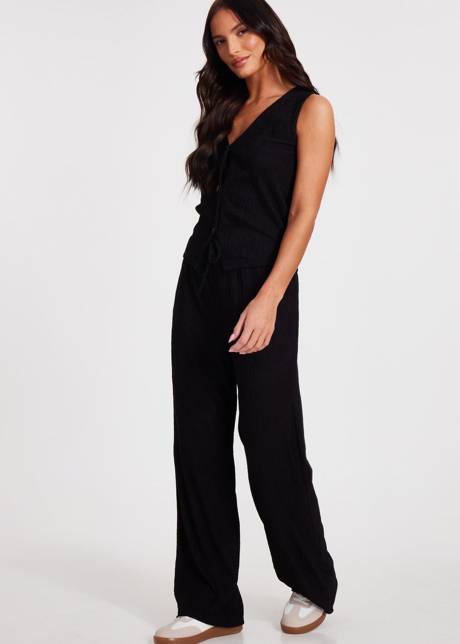 Quiz Black V Neck Textured Waistcoat